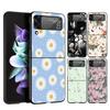 Blumen Handyhülle Für Samsung Galaxy Z Flip 4 Hülle Schwarz Für Samsung Z Flip 3 Hartes PC Luxus Faltbares Gehäuse Fundas Coque Tasche