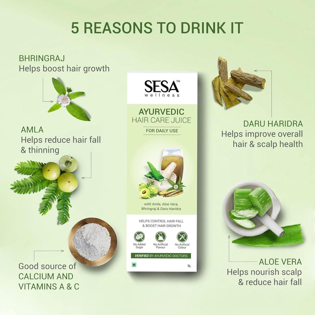SESA Ayurvedic Hair Care Juice For Hair Fall Control & Hair Growth 1L Pack Of 1 Natural Daily Drink For Strong Healthy Hair