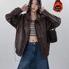 2023 Women's Hong Kong Style Retro Brown Leather Jacket - Autumn Motorcycle Inspired