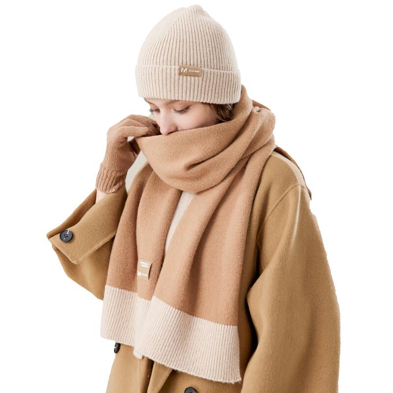 JIUMU Women's Pure Wool Scarf, Hat & Gloves 3-Piece Gift Set