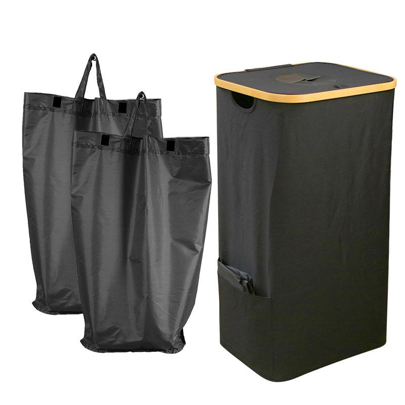 Foldable Bamboo Oxford Cloth Recycling Basket with Lid and Inner Bag