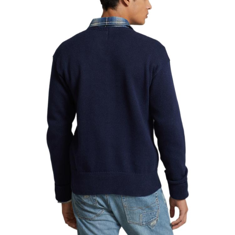 Polo Ralph Lauren Solid Color Cotton Pocket Crew Neck Sweater Men sweater Navy-Blue MNPOSWE16821181-410