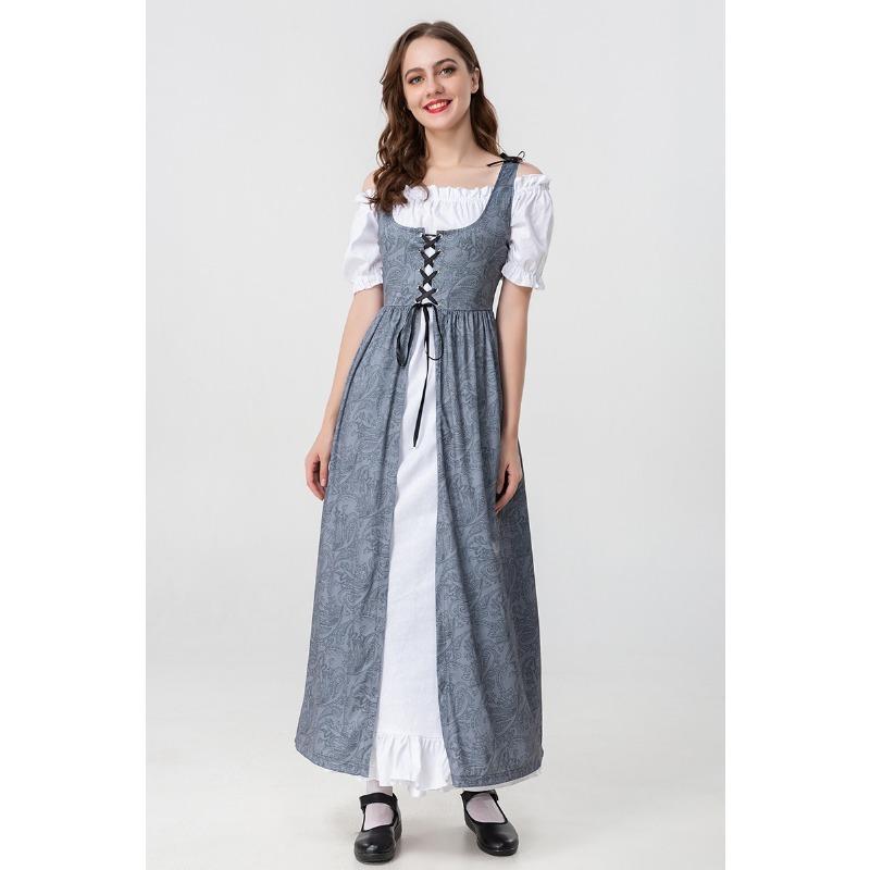 Parent-child Adult Medieval Renaissance Robe Farm Pastoral Girl Retro Skirt Strap Waist