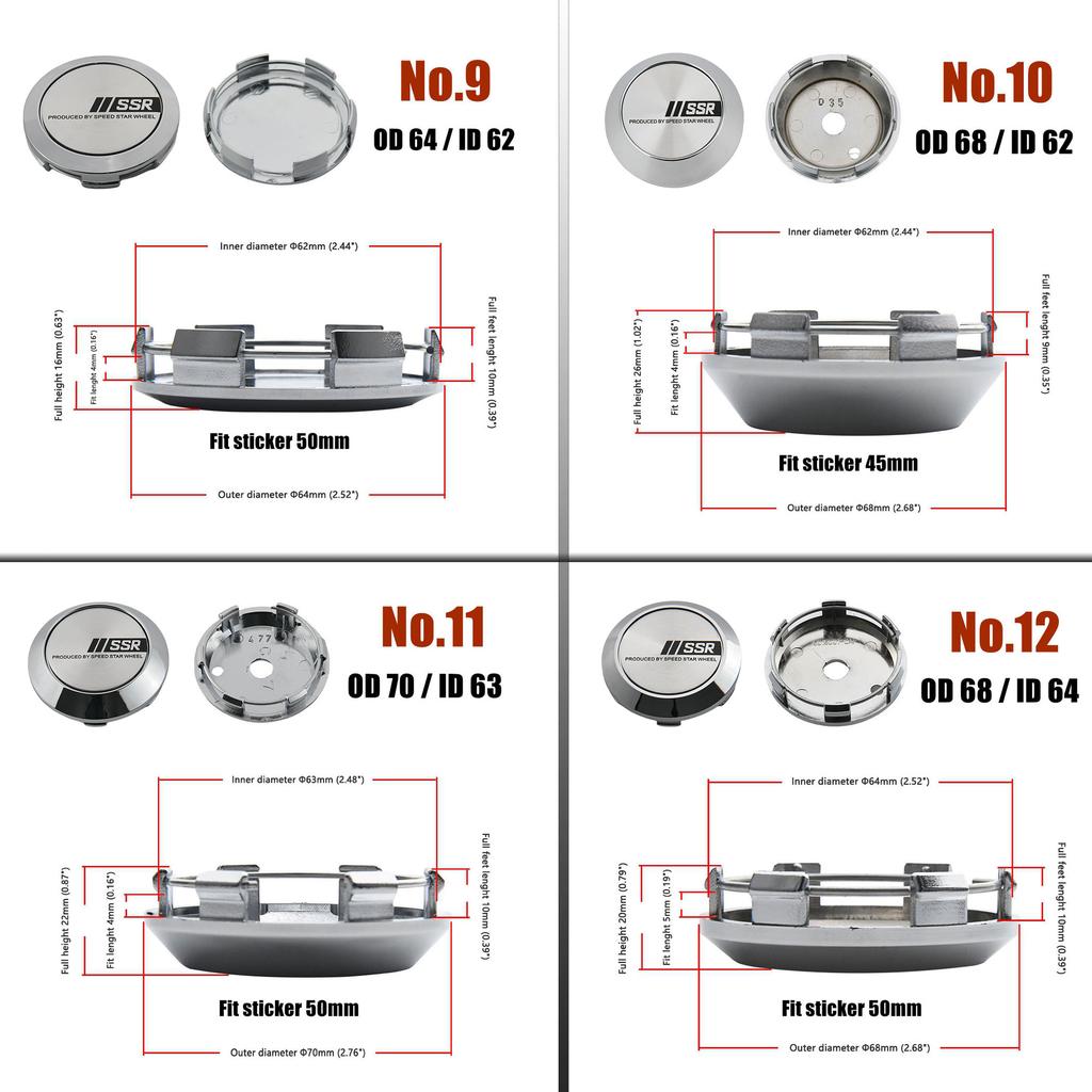 AAYH1 SET VON 4 XXR Felgendeckel 56mm/57mm/58mm/59mm/60mm/61mm/62mm/63mm/64mm/72mm Sportfelgendeckel SSR Emblem Radkappe Nabenkappe
