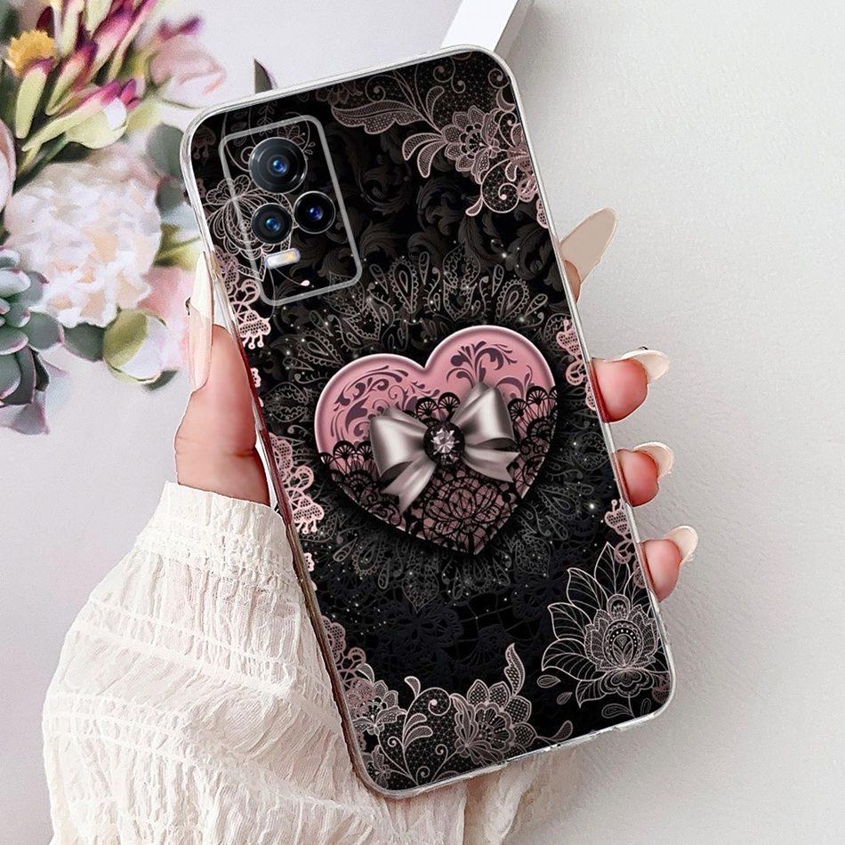 For Vivo V21e V2061 / V21 4G 5G V2050 V2066 Phone Case VivoV21e V 21 4G Elegant Floral Cat Printing Soft Silicone TPU Cases
