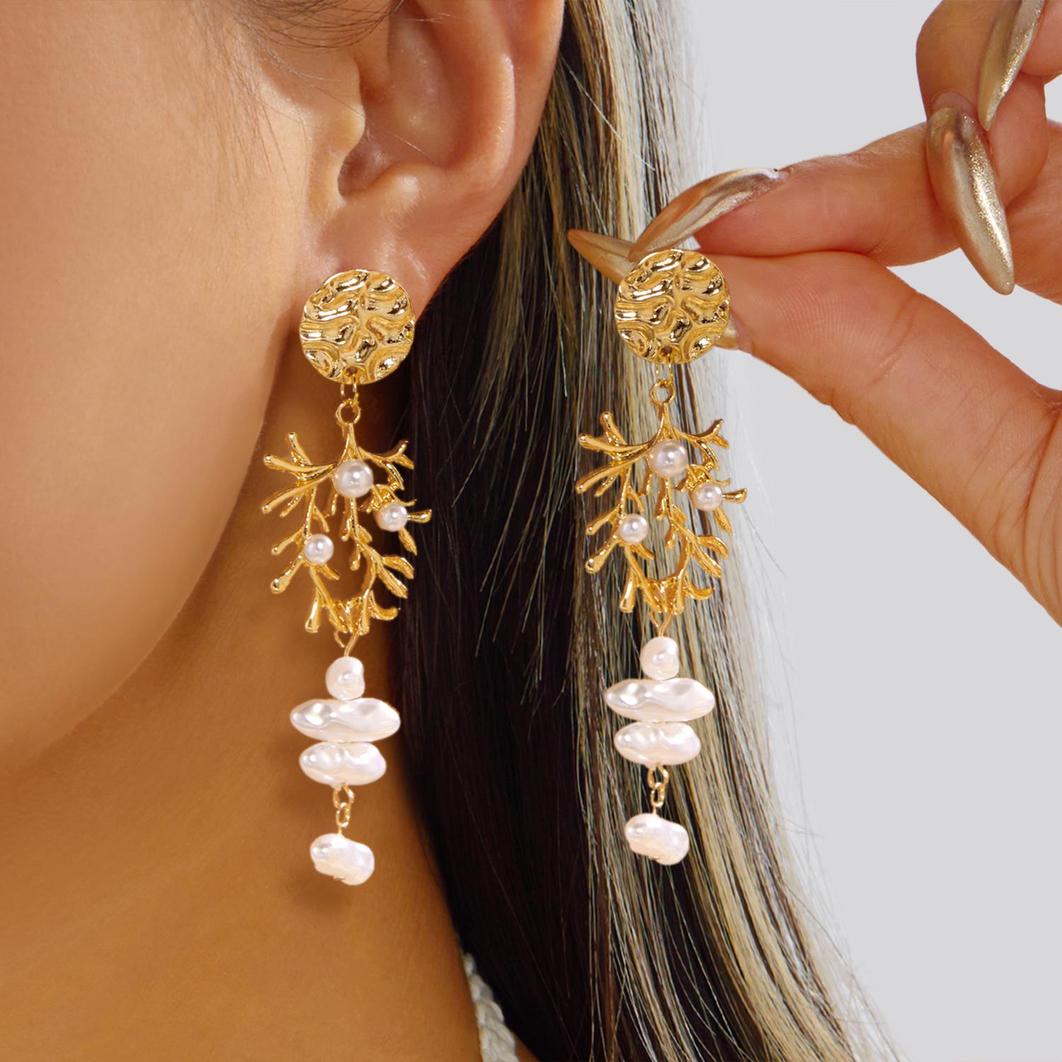

Multi-Layer Pearl Shell Tassel Earrings for Women Elegant Gold Color Coral Geometry Dangle Earrings Summer Beach Jewelry