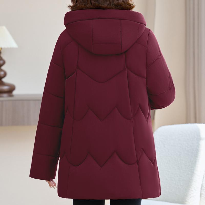 Women Middle‑Aged Winter Padded Coat Detachable Hood Embroidery Warm Quilted Jacket XL‑5XL