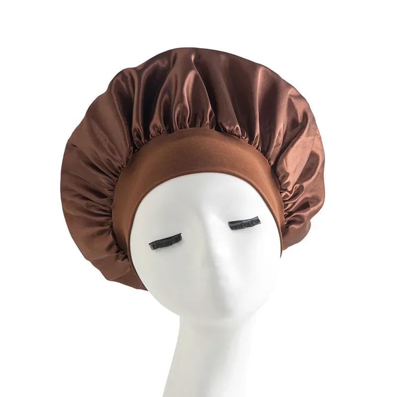 New Satin Wide Brim Nightcap Silky Bonnet Hair Wrap for Sleeping Sleep Cap with Elastic Soft Band Styling Cap Hair Wrapping Tool