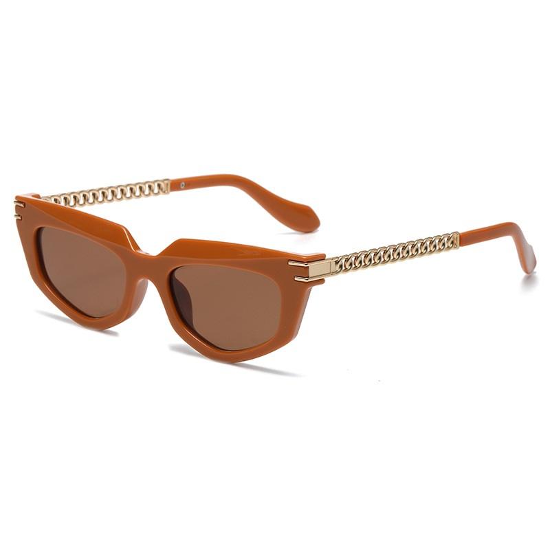 

Square Brown Sunglasses Women Men Golden Small Metal Chain Frame Sun Glasses Designer Retro Casual Shade Eyewear Uv400