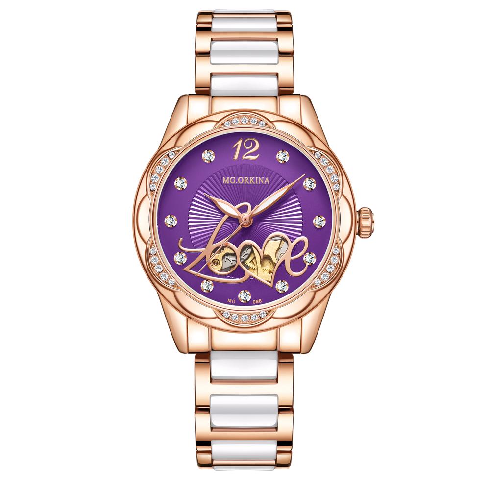 ORKINA Original Purple Women's Wristwatches Luxury Watches for Ladies Waterproof Stainless Steel Mechanical Woman Wrist watch