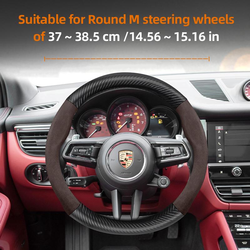 Suitable for Porsche Suede Matte Carbon Fiber Texture Steering Wheel Cover Suitable for Casenne 996 Macan 957 Volante Boxster 986 718 Turbo Panamera 