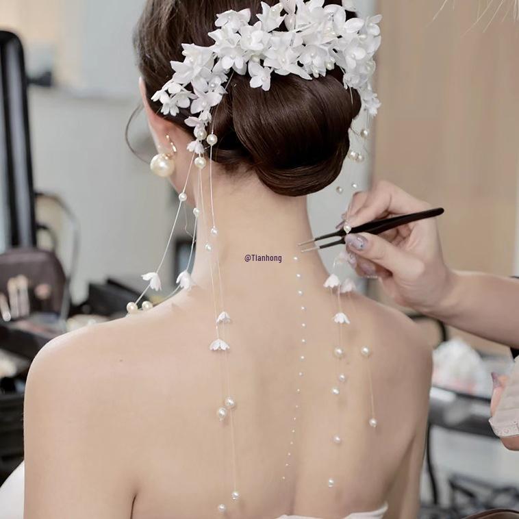 Korejská svatební víla Třásně Květinová sponka do vlasů - Univerzální čelenka pro styl Mori Girl pro líčení a styling