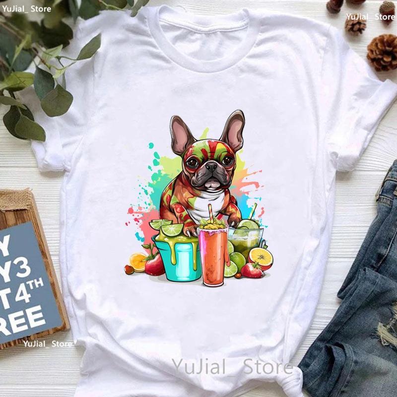 Unisex Cute French Bulldog Puppy Print T Shirt Girls Funny White Tshirt Women Harajuku Kawaii Dog Lover T-Shirt Female