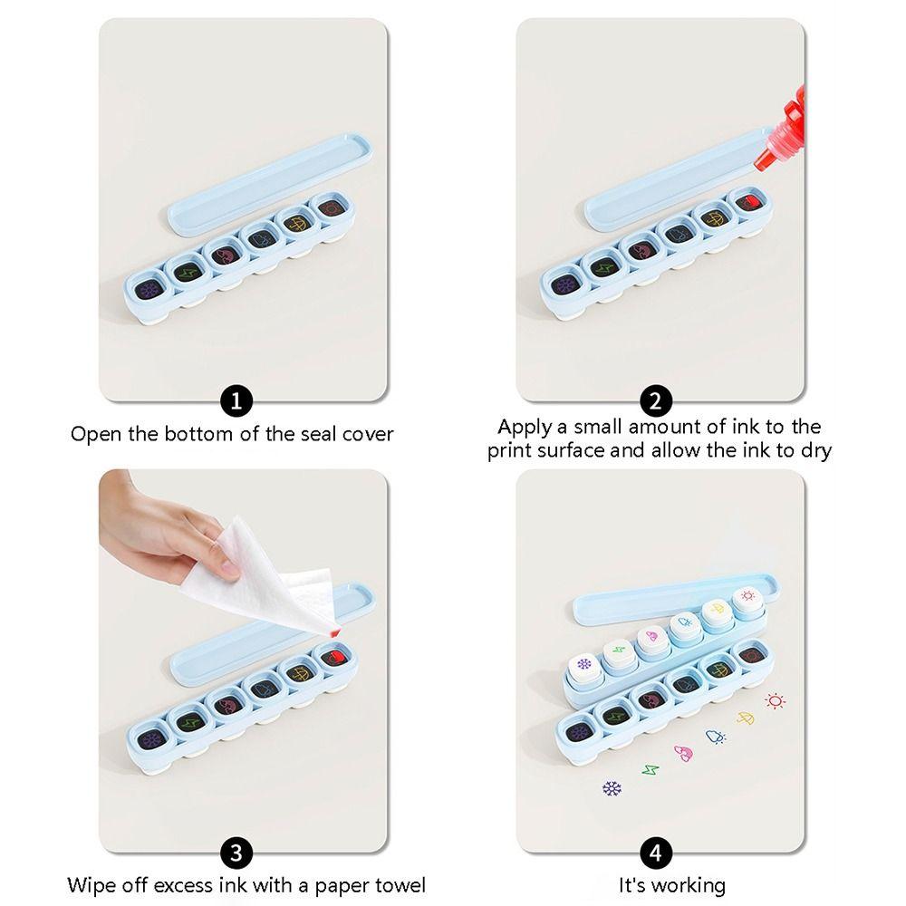 New 6-in-1 Stamp Set DIY Mini Color Seal Cartoon Scrapbooking Seal Students School Stationery