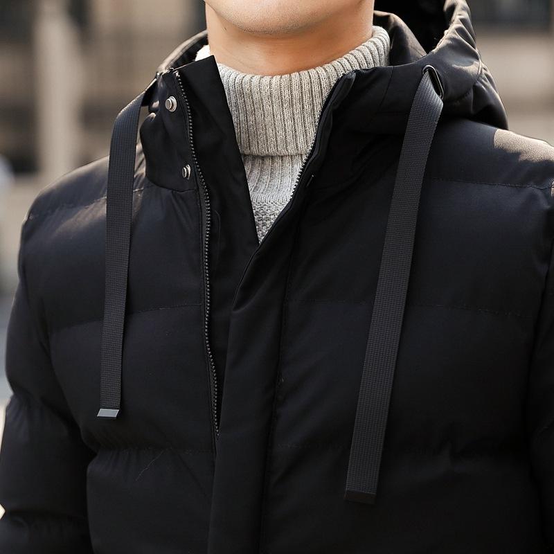 Padded-on men's medium and long winter thickened casual warm padded jacket hooded winter padded jacket