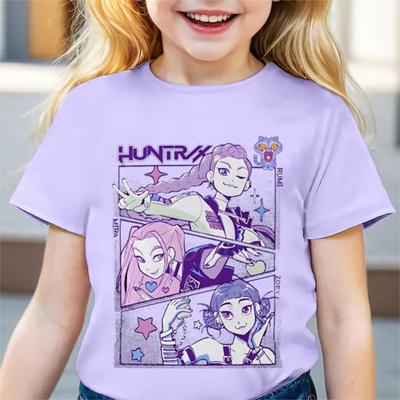 KPop Demon Hunters Kids T-shirt Baby Clothes Huntrix Girl Zoey Rumi Mira Casual Tops Movie Cotton T Shirt Fans Gift Children's Clothing