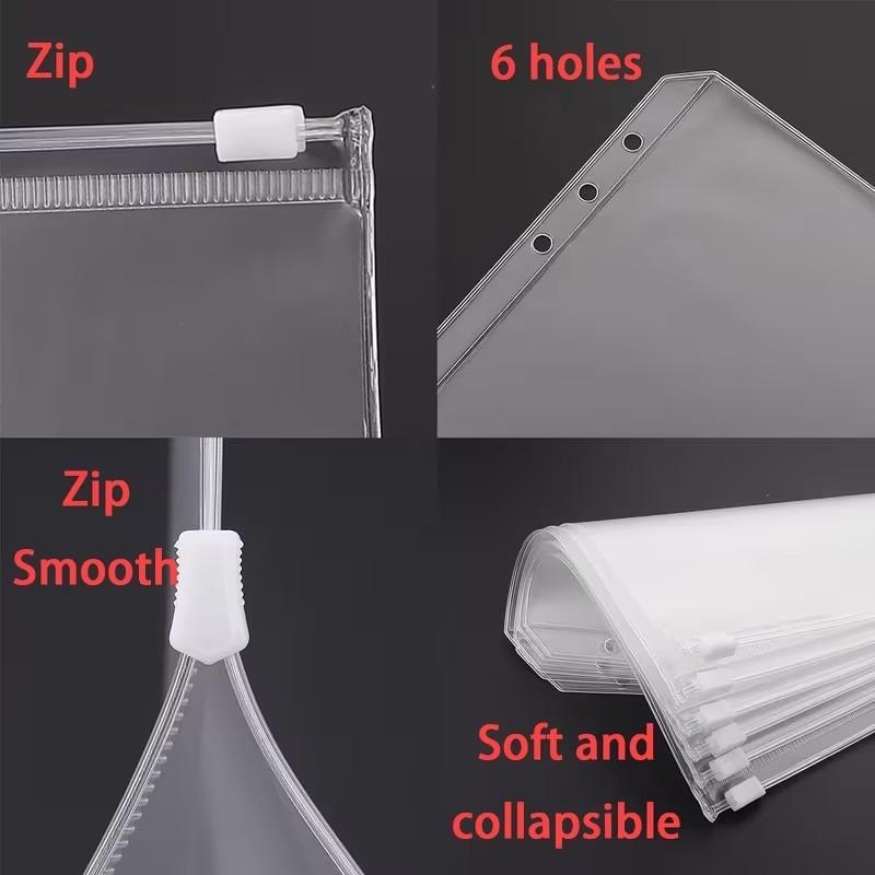 10Pcs Transparent PVC Zipper Binder Pockets Waterproof Document Filing Bags for 6 Ring Notebook Divider Page Office & School