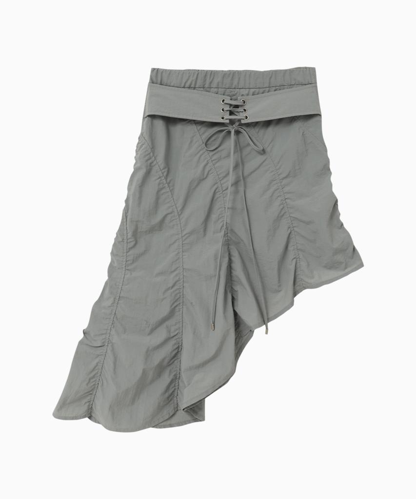 Jenyujeu Lace-Up Asymmetrical Wave Puckering Skirt - Light Gray