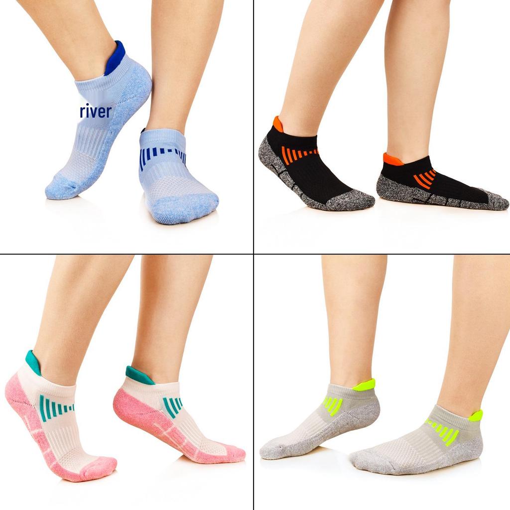 Women's Non-Slip Color Block Mesh Ankle Running Socks - Thick Terry Towel Bottom, Breathable for Outdoor Activities