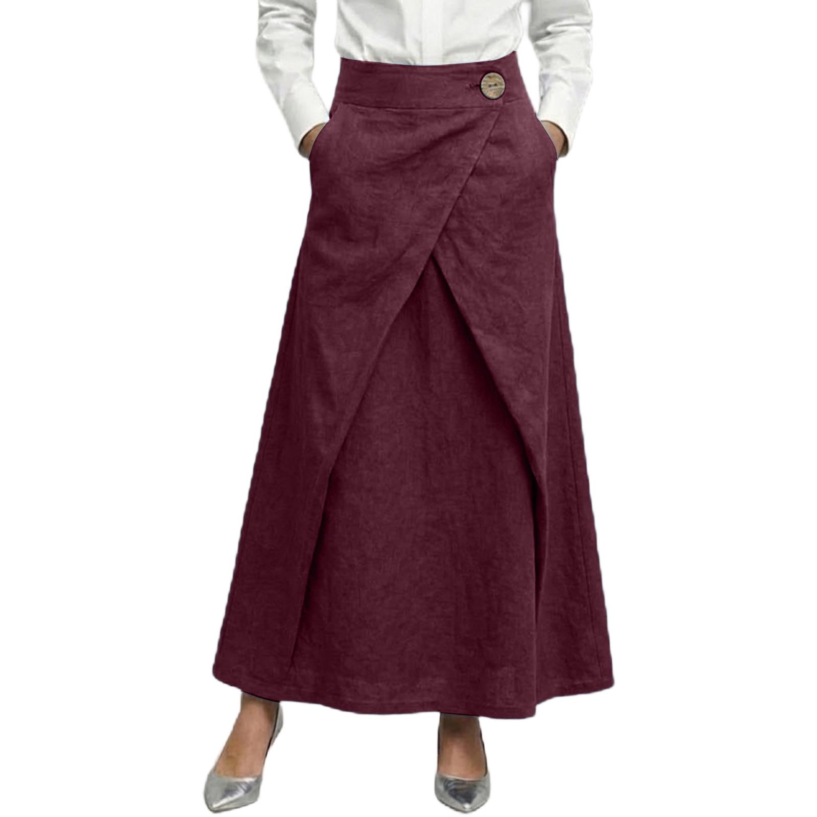 

Ladies Color Casual Pants Fashion Trend Cotton And Linen Skirt XL винний
