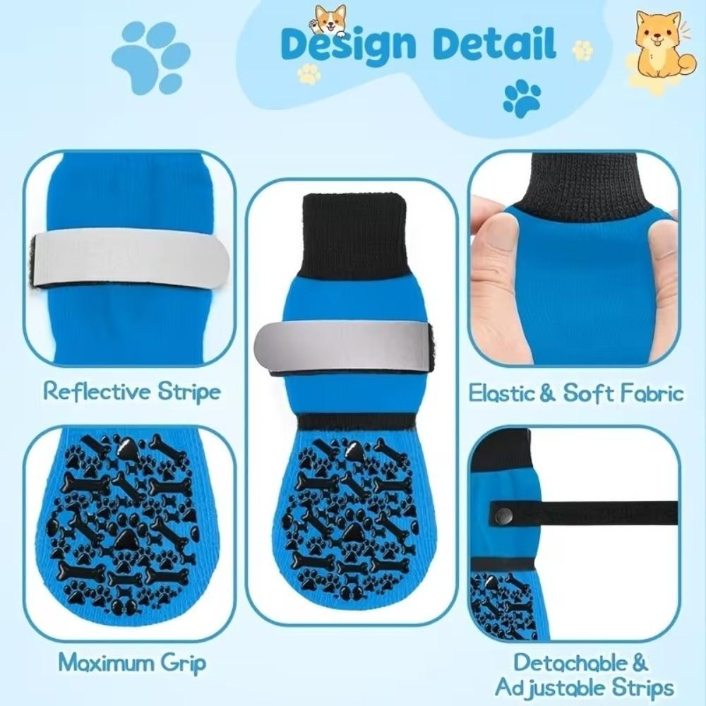 Reflective Dog Shoes Socks Adjustable Dog Foot Covers Anti-Slip Dog Socks  Floor Protection