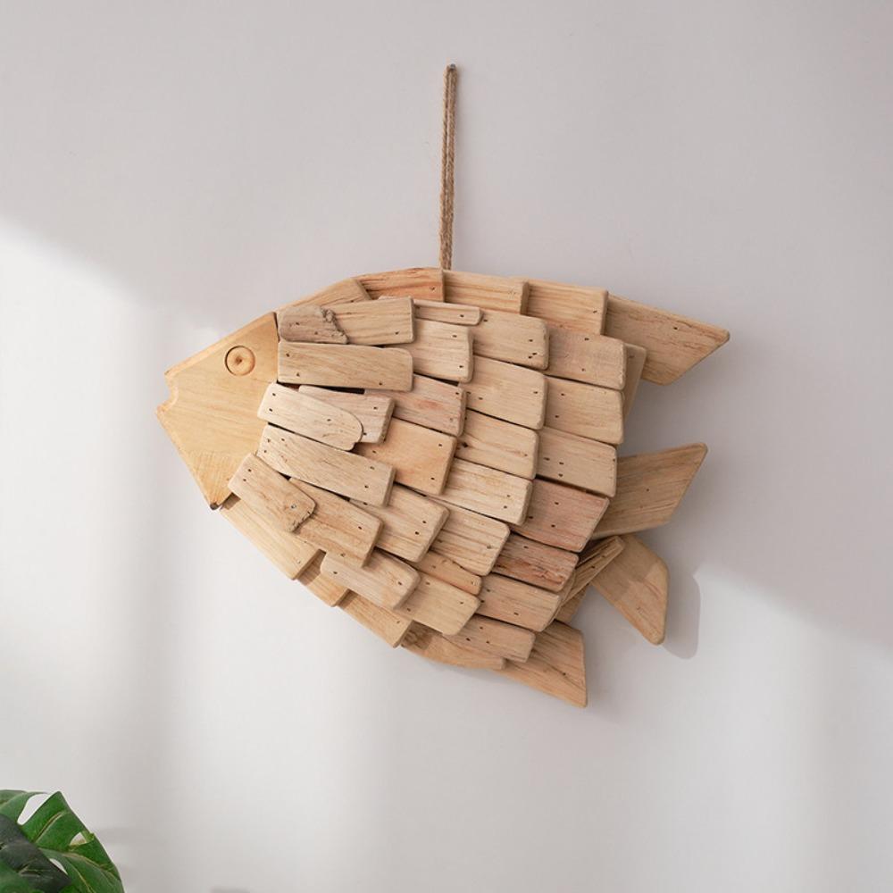 Mediterranean Style Wooden Fish Skewers Fishbone Pendants Creative Fishing Net Ornaments Home Wall Decorations Wall Decorations