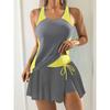 Damen Blau Tankini Badeanzug Konservativ Hohe Taille Badeshorts Blumendruck Rock Überwurf Bescheiden Zweiteiliger Badeanzug