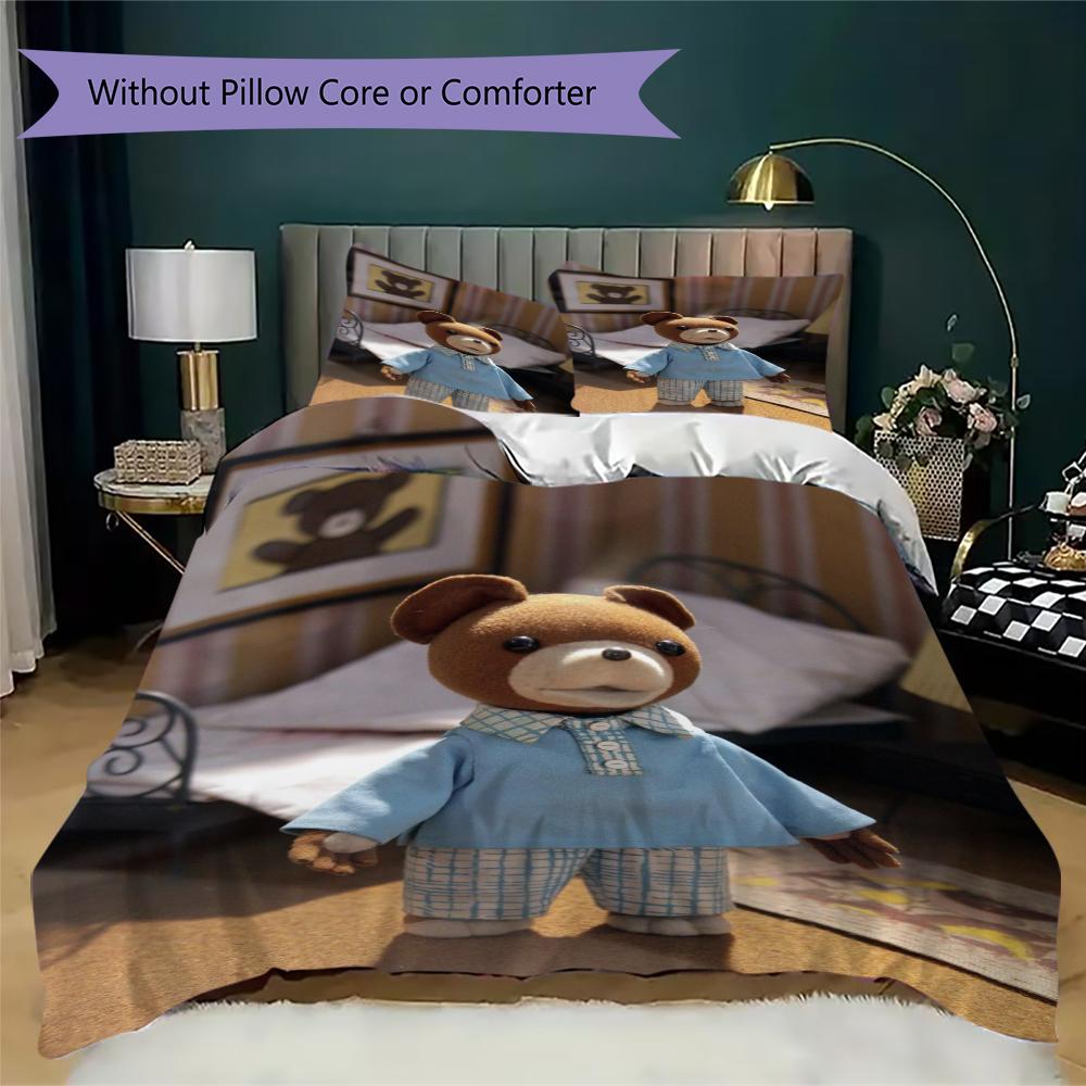 Teddy Drop Ear Pattern Bedding,Quilt Set Quilt Cover Pillowcase Home Birthday Gift(1 * duvet cover + 2 * pillowcase, without core)_lx