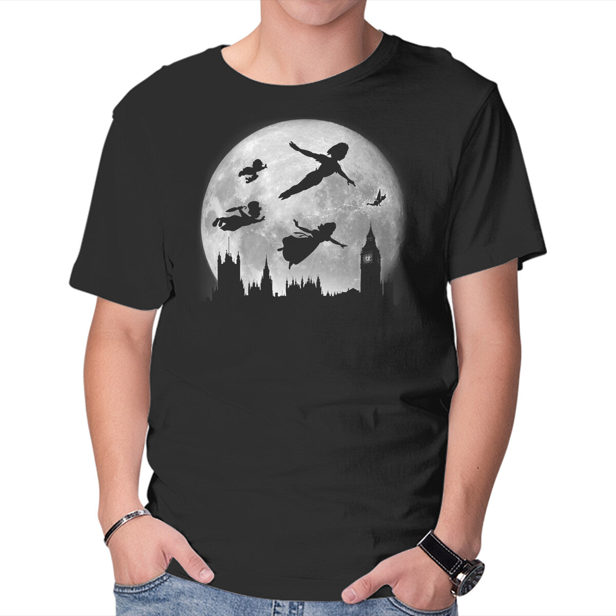 Unisex Crew Neck T-Shirt Full Moon Over London Graphic Short Sleeve Casual Tee M