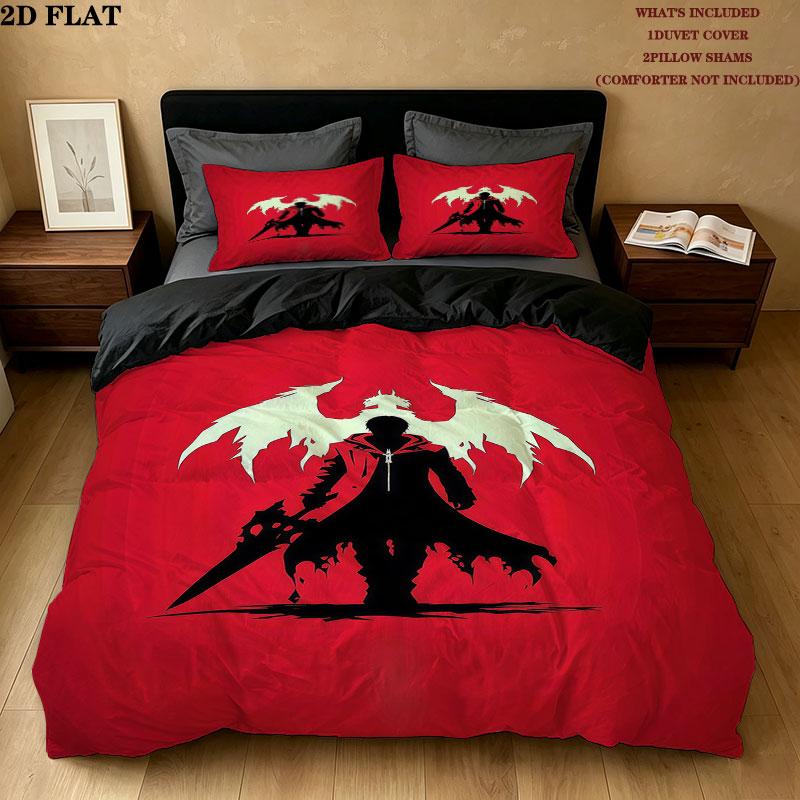 Devil May Cry Pattern Bedding Quilt Set Quilt Cover Pillowcase Home Birthday Gift(1 * duvet cover + 2 * pillowcase, without core)