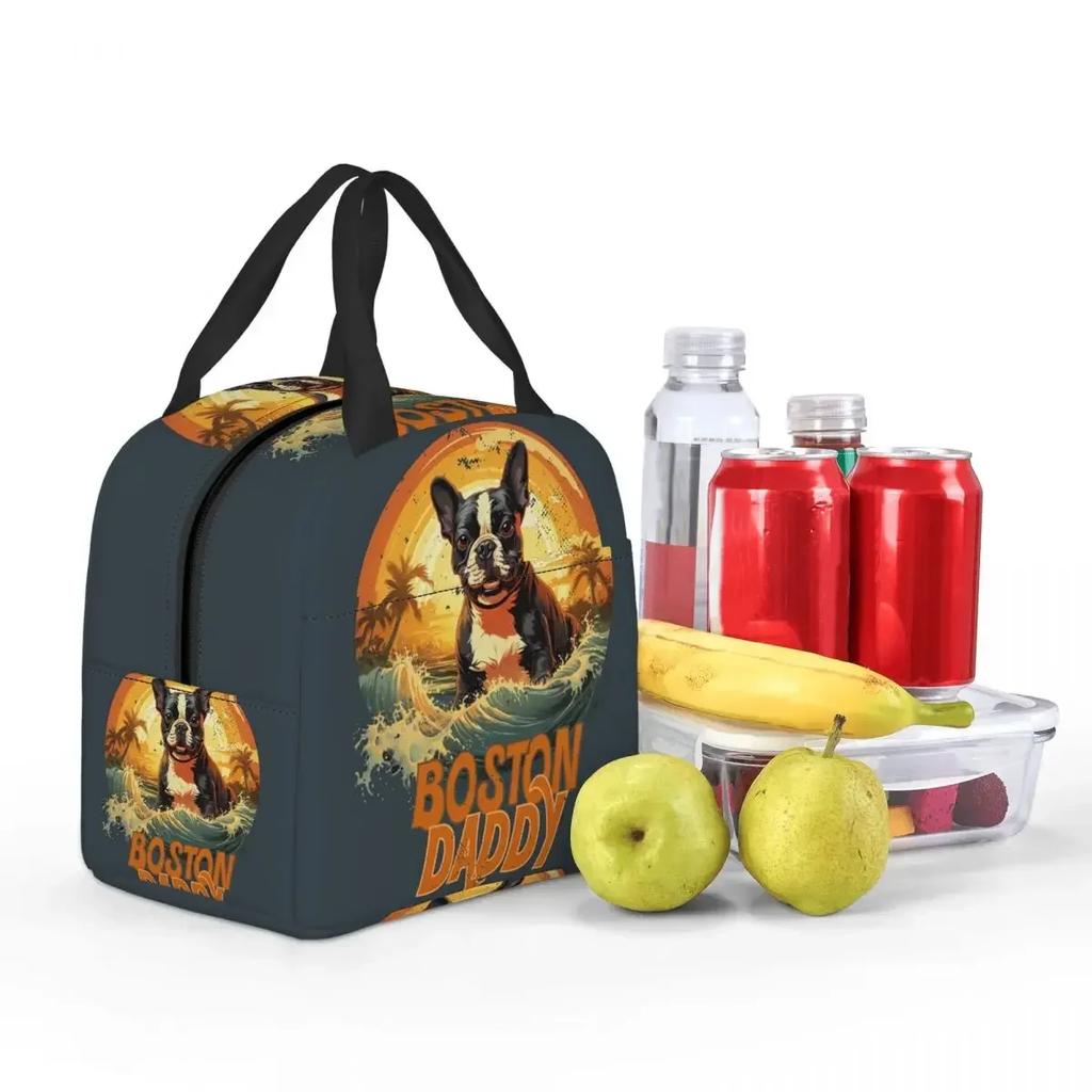 Boston Daddy Boston Bull Terrier Dog Insulated Lunch Bag for Women Kids Portable Food Boxes Thermal Lunch Box Tote