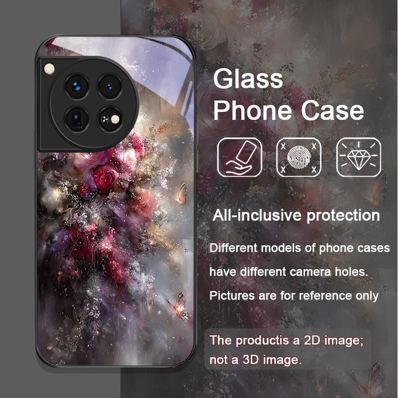 Elegant Floral Vintage Flower Pattern Tempered Glass Phone Case for OnePlus 13 R 12 11 10 Pro ACE2 ACE3 Nord CE 4 3 2 Lite Cover