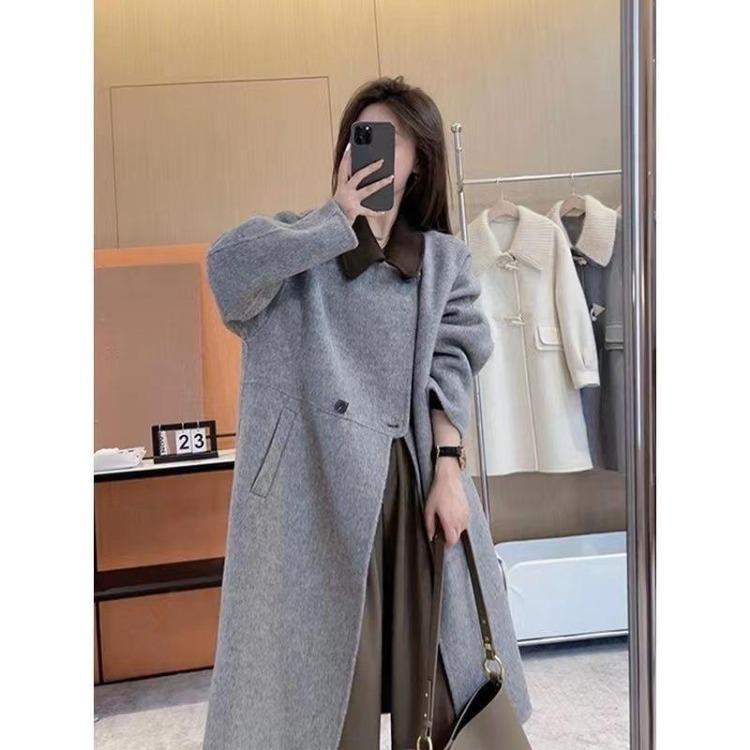 Korean Style Long Woolen Coat Double Sided Wool Coat Loose Fit Autumn Winter New