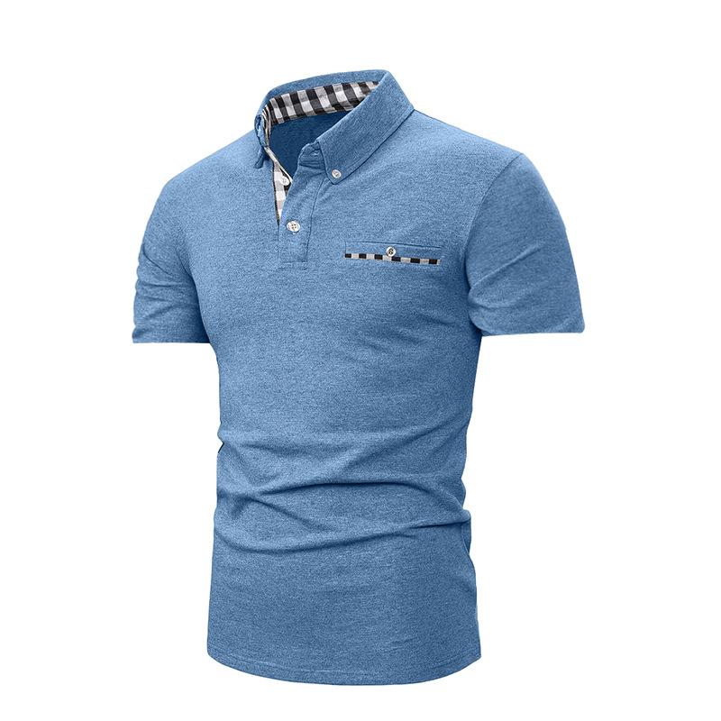 

Fashion Men s Polo Shirt New Summer Plaid Short Sleeve Top XXL світло-синій колір