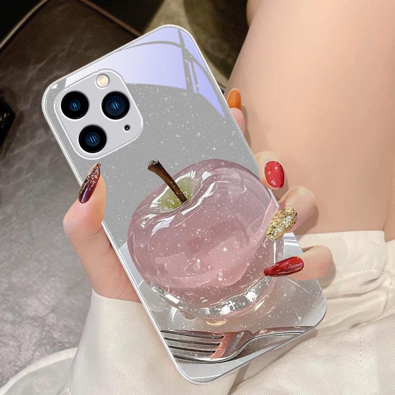 

Кристальное яблоко розово-фиолетовое для IPhone 16 Pro Max 15 Pro 14 13 12 Mini 11 XS M Ax XR 7 8 Plu SE 2022 Закаленное стекло Чехол для телефона For iPhone 15 Promax