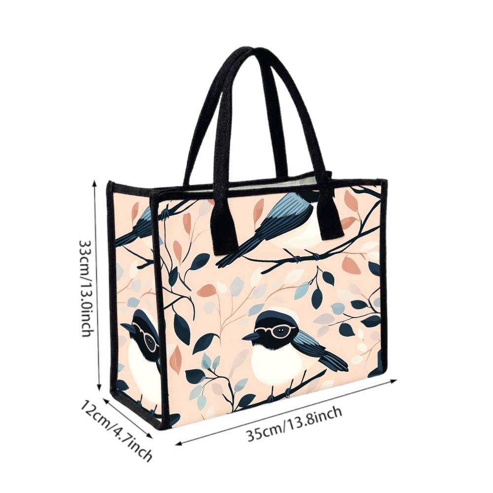 Cute Bird Printed Tote Bag Casual Daily Handbag Large Capacity Lightweight Shoulder Bag for Shopping Travel