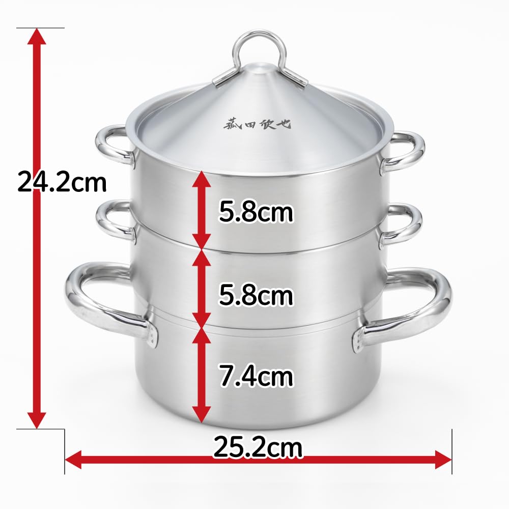 Yoshikawa Stainless Steel Dim Sum Steamer Pot, Three Tiers, 16cm, 1.6L, IH Compatible, Direct Flame Compatible, with Lid, Made In Japan,