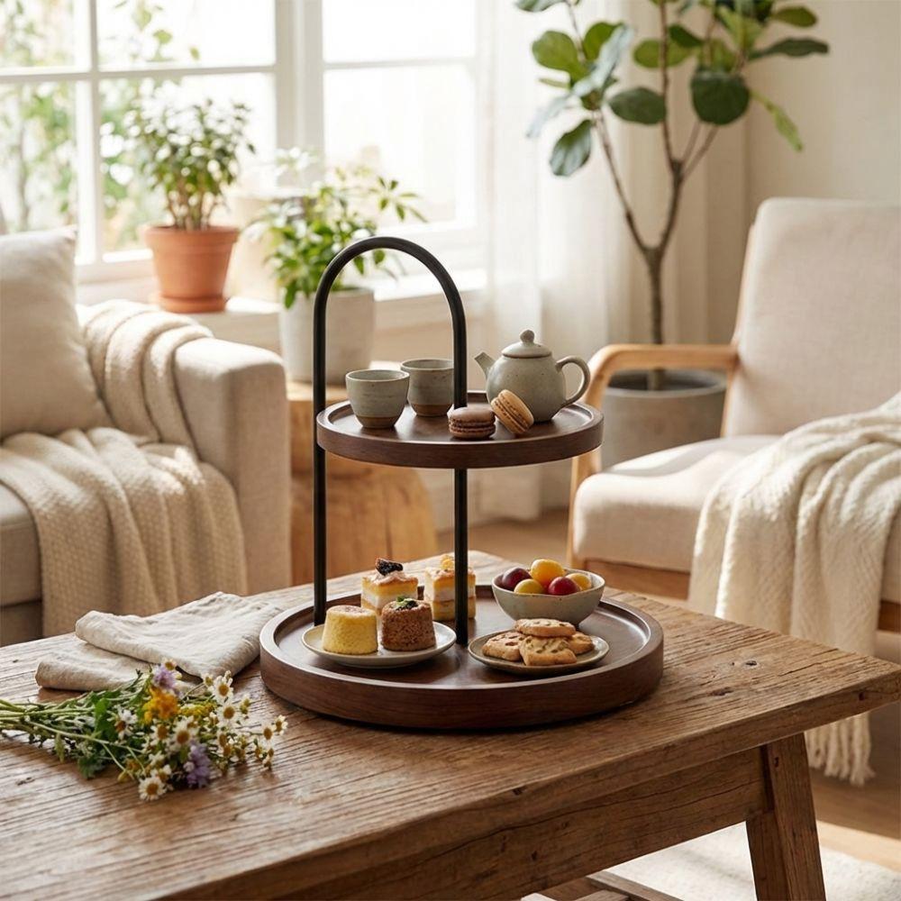 Wooden Key Storage Rack Space Saving Jewelry Display Stand Vintage Two Tier Holder  Coffee Table