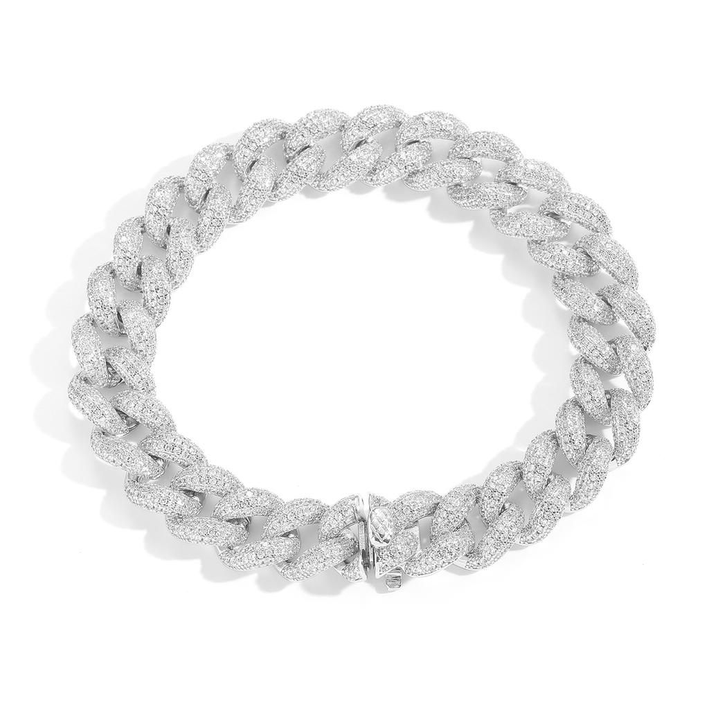 Hip Hop Jewelry 12mm Bling CZ Iced Out Miami Cuban Chain Bracelet 14K Gold Plated Cuban Bracelet for Women Men
