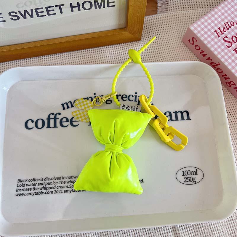 Sweet Bow Leather Cotton Filling Keychain Girl Simple Cute Backpack Pendant Earphone Box Phone Case Decoration