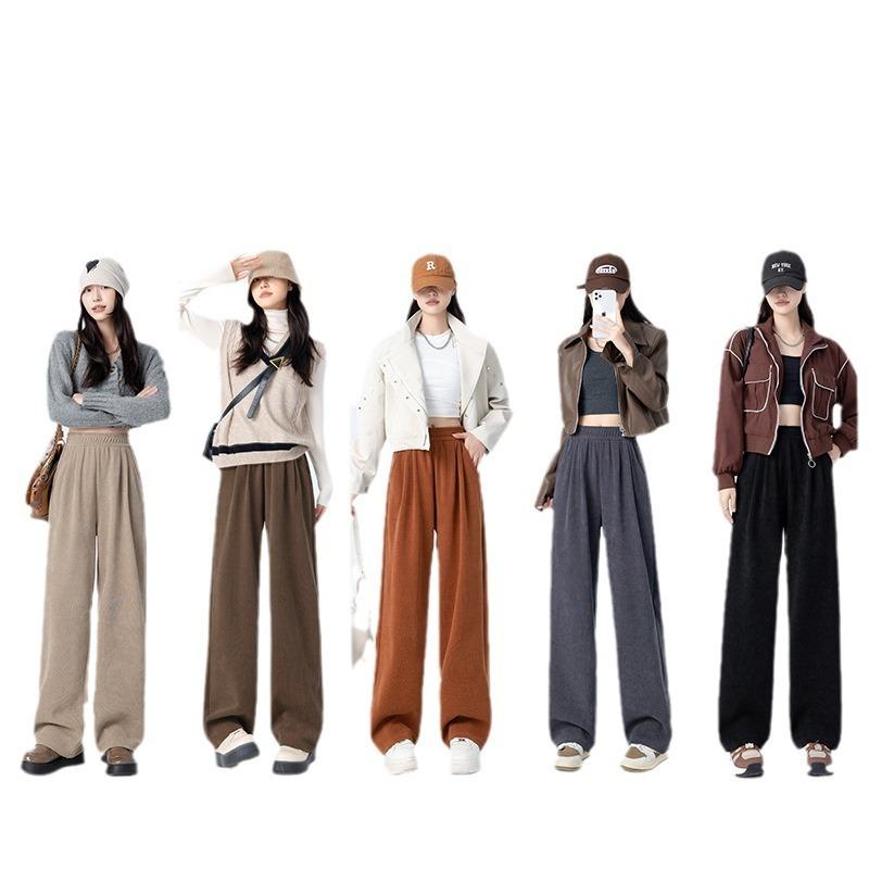 Fleece Wide-leg Pants Autumn and Winter Thickened Straight-leg Pants High-waisted Maillard Women's Casual Sweatpants