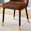 Set of 2 Modern Brown Dining Chairs, Tech-Fabric Backrest, Black Metal Legs