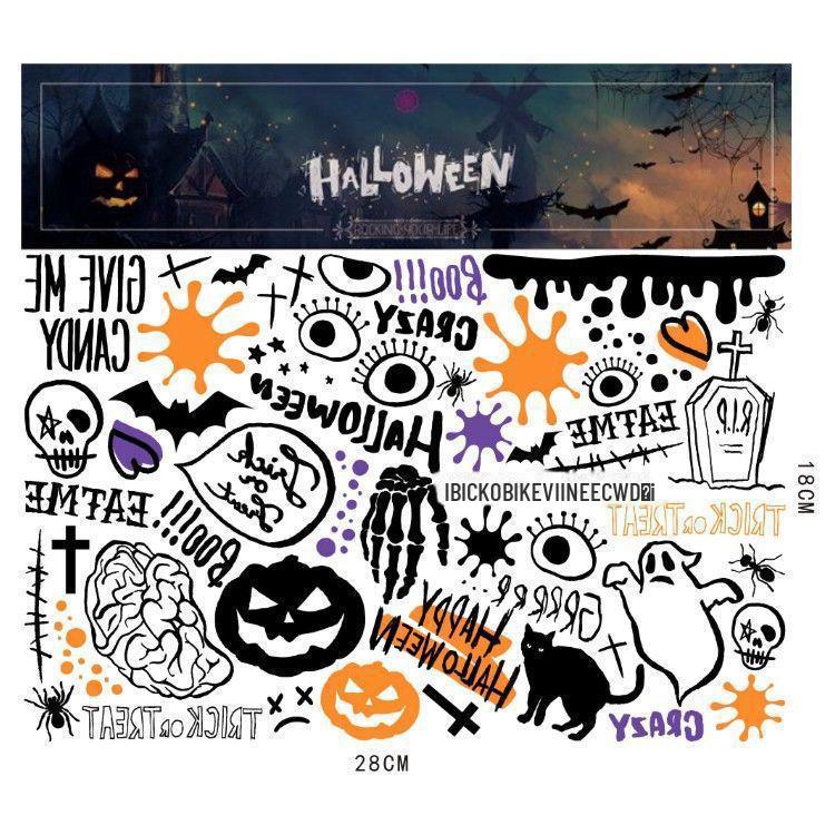 Halloween Kids' Waterproof Cartoon Tattoo Stickers - Cute Pumpkin, Ghost, and Skull Designs for Face Makeup