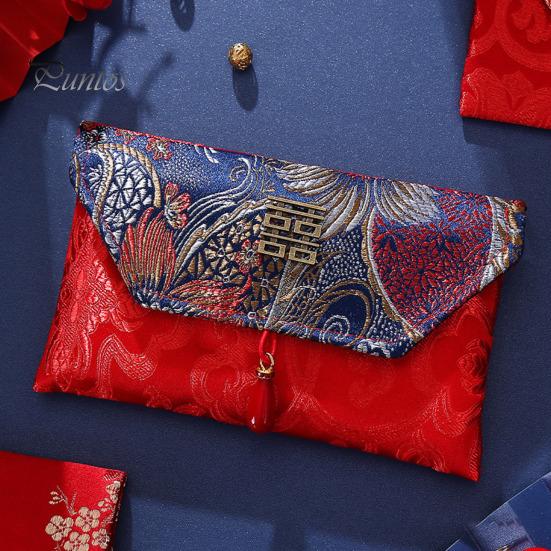 Chinese Red Envelope Embroidered Satin Cash Envelope Lucky Money Envelope Pocket for Wedding Spring Festival Banknotes Gift
