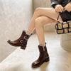 Maillard Retro Distressed Chunky Heel Ankle Boots, Women's Versatile Spring/Autumn Buckle Round Toe Thick Sole Knight Boots