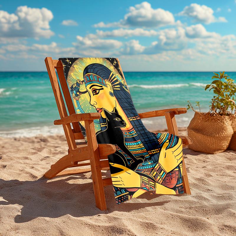 1Pc Egyptian Queen Cat Beach Towel, Quick Dry, Multi-Use for Beach Pool Gym Yoga Home Travel, Christmas, Halloween, Xmas Gift Em92843