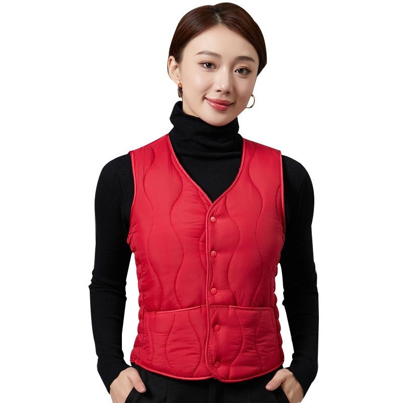 Women V Neck Sleeveless Fitted Padded Vest Winter Warm Elegant Casual