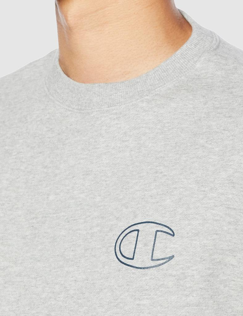 Champion Short Sleeve Crew Neck Oxford Size Cotton USA Graphic Logo Large Back Basic Design Men's Sweatshirt, C3-X016, Gray, L, Fleece, Fabric, Print,