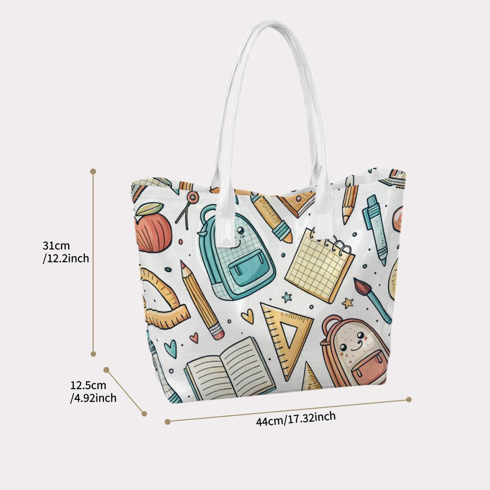 Cute School Stationery Pattern Tote Bag for Daily Shopping Travel Handbag