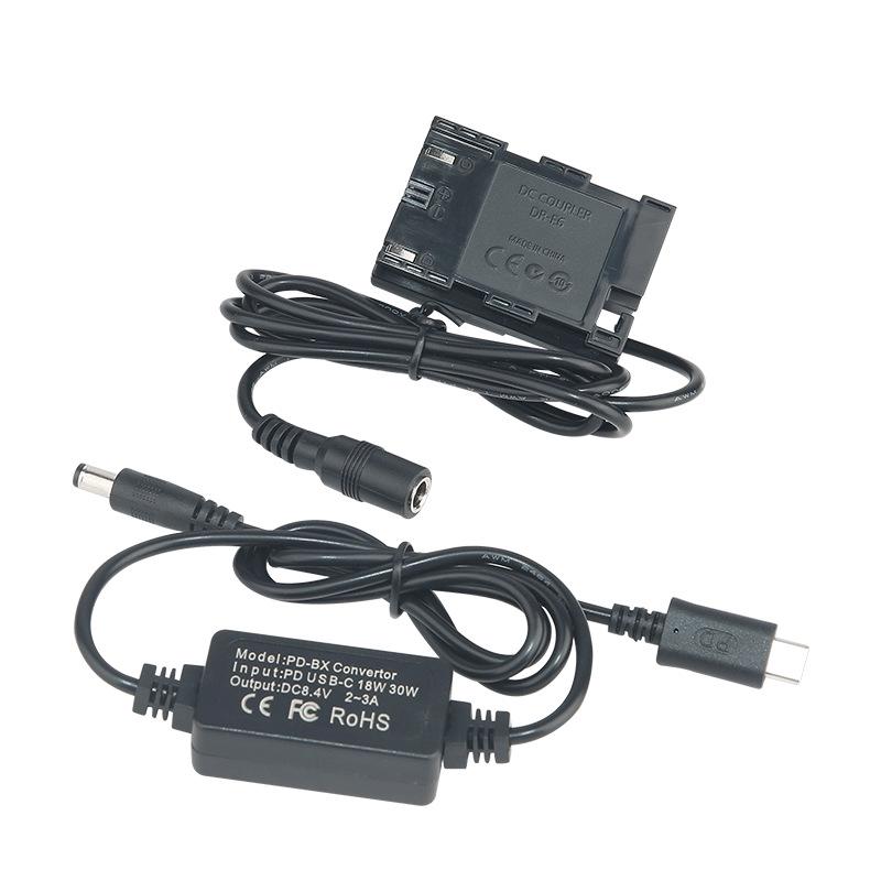 DRE6 PD/TYPE-C Adapter for Canon EOS R5/R6, 80D, 90D, and LPE6N Dummy Battery.